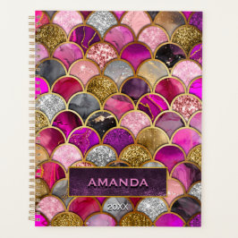 Agenda Mereia-de-ouro rosa-branca e branca escamoteia-se