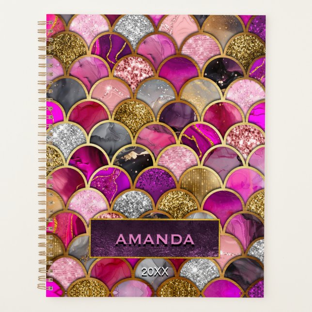 Agenda Mereia-de-ouro rosa-branca e branca escamoteia-se (Frente)