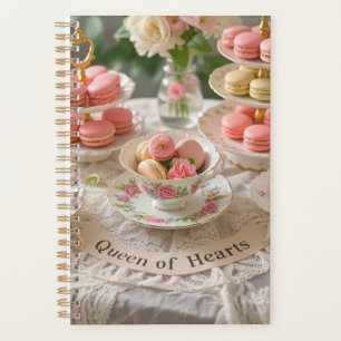 Agenda Mesa floral, xícaras, pratos com camadas rainha do