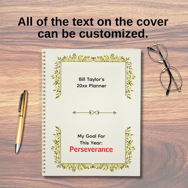 Agenda Meta de Perseverança com Motivo Verde Salvia e Dou (Perseverance goal planner)
