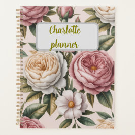 Agenda Meta de produtividade rosa personalizada Flor chic