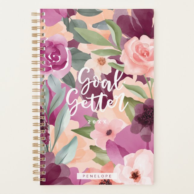 Agenda Meta Obter Violet & Pink Watercolor Personalizado (Frente)