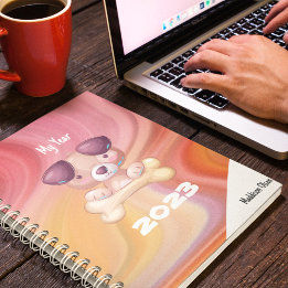 Agenda Meu Ano Cachorro Bonito em Marble com nome