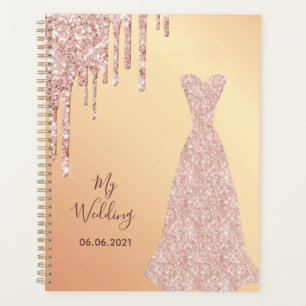 Agenda Meu rosa de casamento - brilho dourado pica vestid