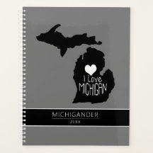 Michigan I Love Black Cinza Silhouter Planner