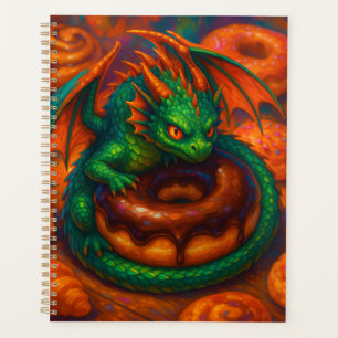 Agenda Mini Dragão Verde Bonito e Rosquinha Fantasia Arte
