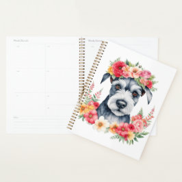 Agenda Mini Schnauzer Flores Cor-de-rosa Amarelo-Coroa