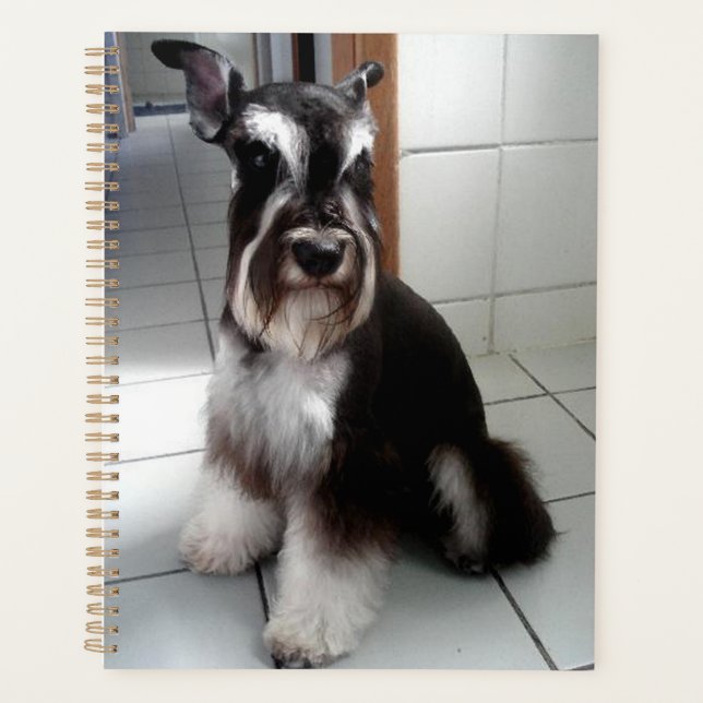 Agenda Miniatura Schnauzer Sentado Preto e Prateado (Frente)