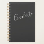 Agenda Mínima Moderna Caligrafia Negra<br><div class="desc">Planeador Preto Personalizado da Caligrafia Moderna Minimalista</div>