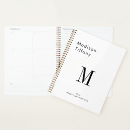 Agenda Minimal Monogram Black and White Custom Name Year