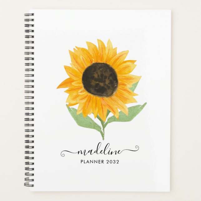 Agenda Minimal Rustic Sunflower Personalized Name Script (Frente)