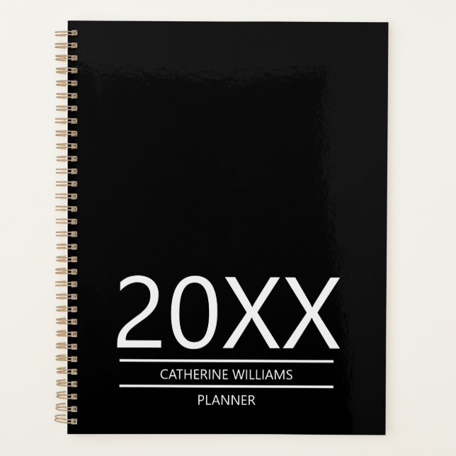 Agenda Minimalist Black White Monogram Name Business 2026 (Frente)