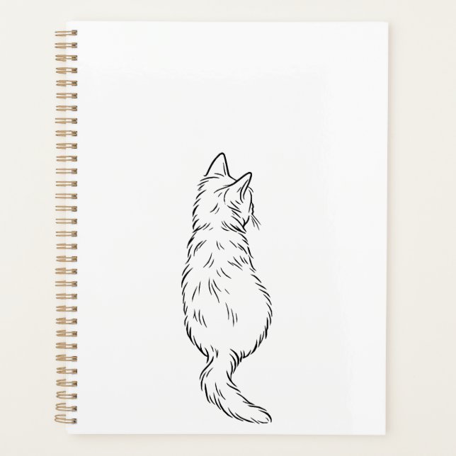 Agenda Minimalist Cat Back View Line Art Daily Planners (Frente)