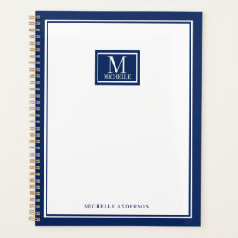Agenda Minimalist Chic 2 Boarder Monogram Name Navy Blue