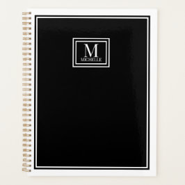 Agenda Minimalist Chic Two Boarder Monogram Name Black  
