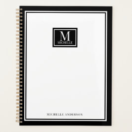 Agenda Minimalist Chic Two Boarder Monogram Name Black