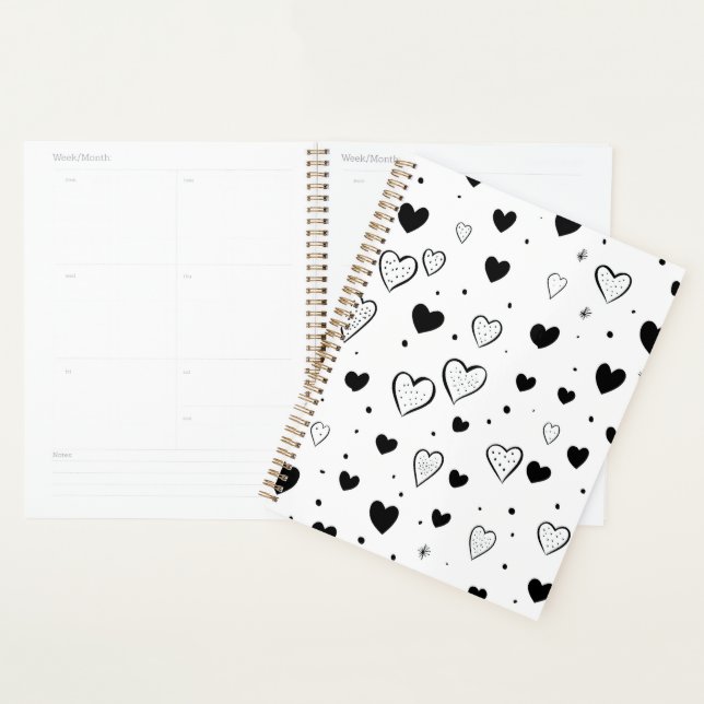 Agenda Minimalist Heart Notebook – Black and White Cute (Exibição)