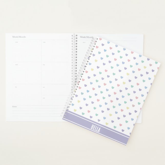 Agenda Minimalist Soft Pastel Heart Pattern Personalized (Exibição)