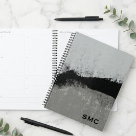 Agenda Minimalista Abstrato Preto e Cinza Escovado