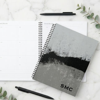 Agenda Minimalista Abstrato Preto e Cinza Escovado