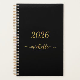 Agenda Minimalista Nome Monograma Dourado Preto Script Fe