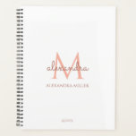 Agenda Mínimo branco Rosa Dourada Monograma Nome Moderno<br><div class="desc">Este design simples, elegante, branco na moda e rosa-ouro apresenta o seu nome personalizado e monograma em tendências, topografia na moda. Este item pode ser e um excelente presente para você, sua família e amigos.</div>