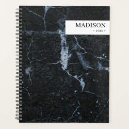 Agenda Mínimo de Mármaco Negro Moderno Personalizado