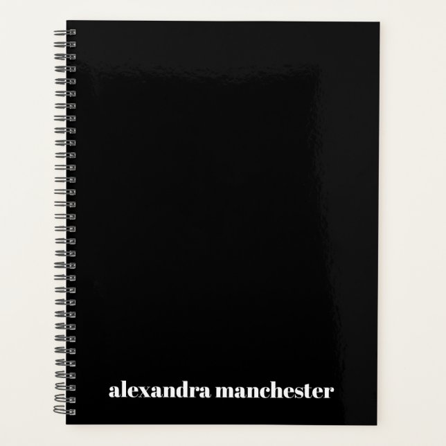 Agenda Mínimo de sobrenome de nome personalizado preto mo (Frente)