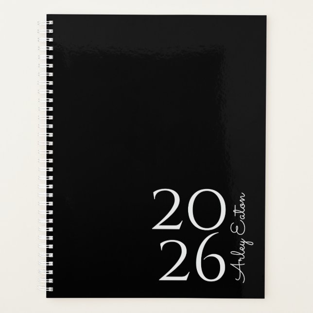 Agenda Mínimo Preto Personalizado Mensal (Frente)