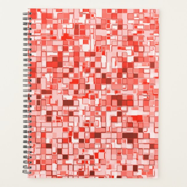 Agenda Miniquadrados sobrepostos, tons de coral ou vermel (Frente)
