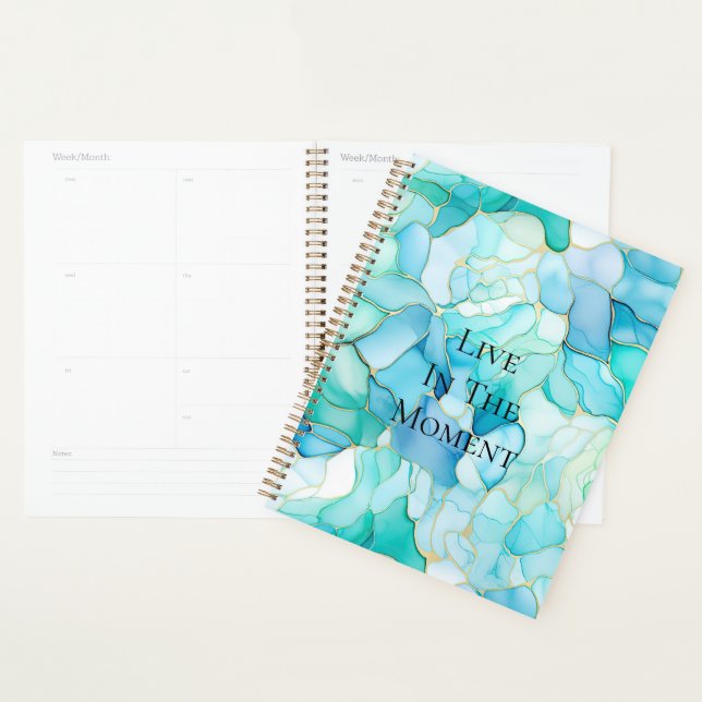 Agenda Mint Aqua Pearl Dourado Marble (Exibição)