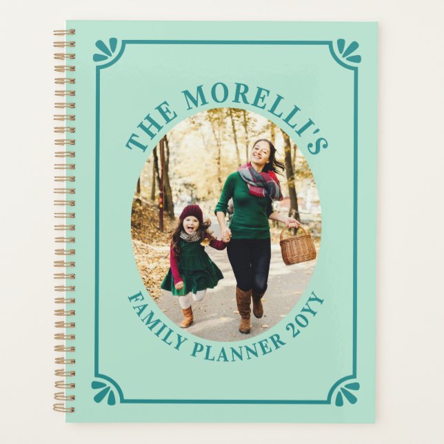 Agenda Mint Green & Teal Oval Photo Family (Frente)