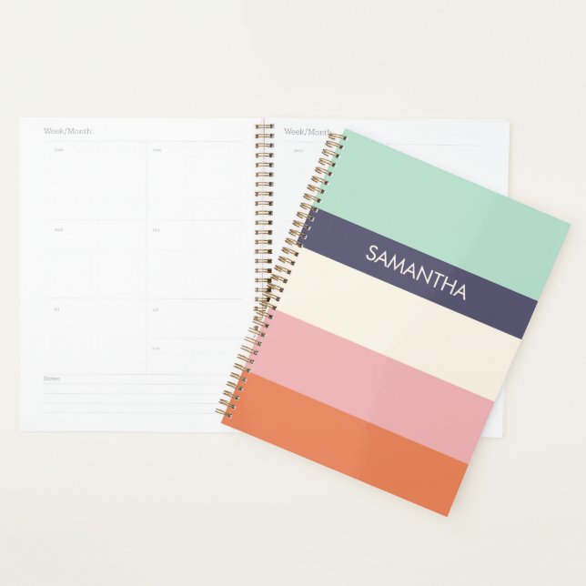 Agenda Mint Peach Modern Color Blocks Stripes Personaliza (Exibição)