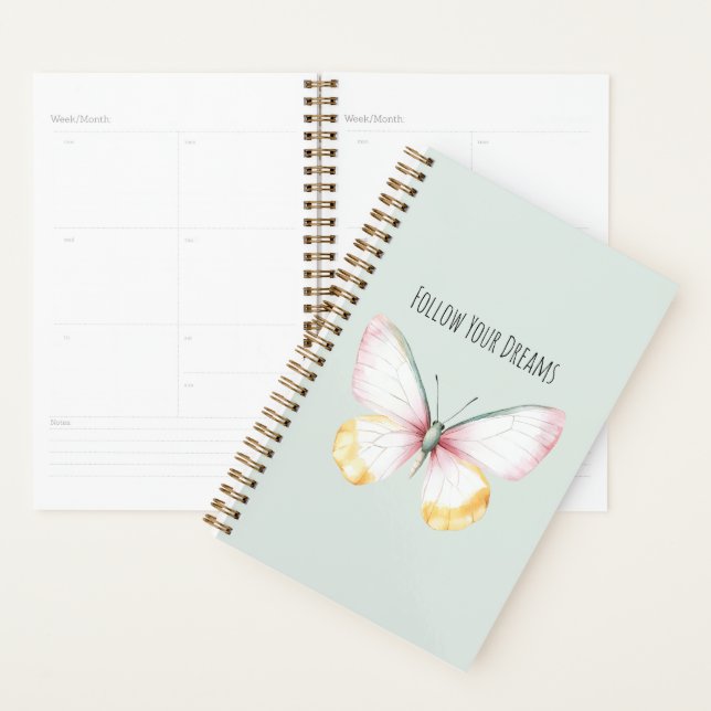 Agenda Mint White Yellow Pink Teal Butterfly (Exibição)