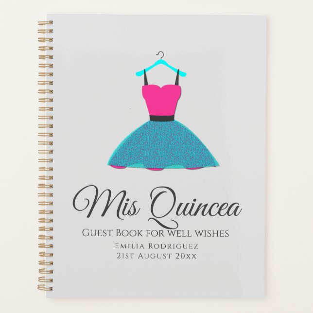 Agenda Mis Quince Quinceanera Dress GUEST BOOK Personaliz (Frente)