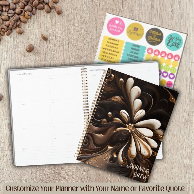Agenda Mocha e Diário de Creme inspirados no café (Coffee Inspired Planner with Stickers for Coffee Lovers or Modern Executives)