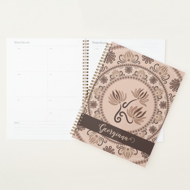 Agenda Mocha Rococo de Revival Personalizado Dot Mandala (Exibição)