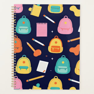 Agenda Mochilas Escolares Azuis Navy Fofo Padrão Estético