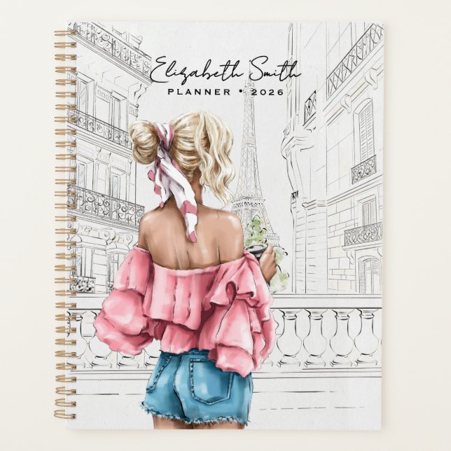 Agenda Moda Jovem Garota com Café em Paris (Frente)