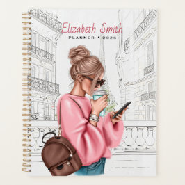 Agenda Moda Linda Garota com Café em Paris