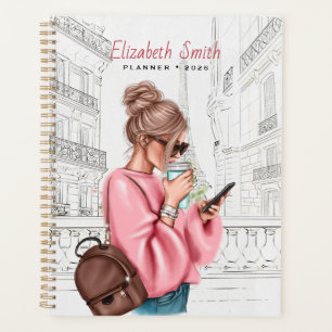 Agenda Moda Linda Garota com Café em Paris