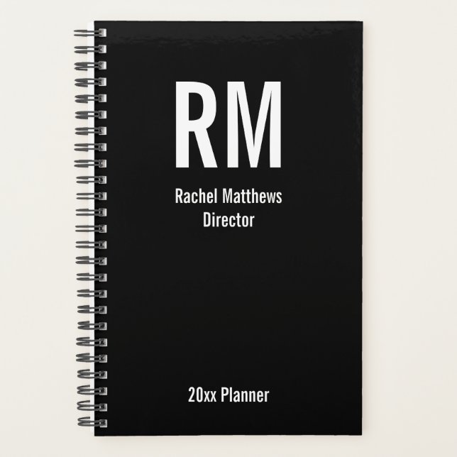 Agenda Modelo de Texto do Monograma Branco e Preto para E (Frente)