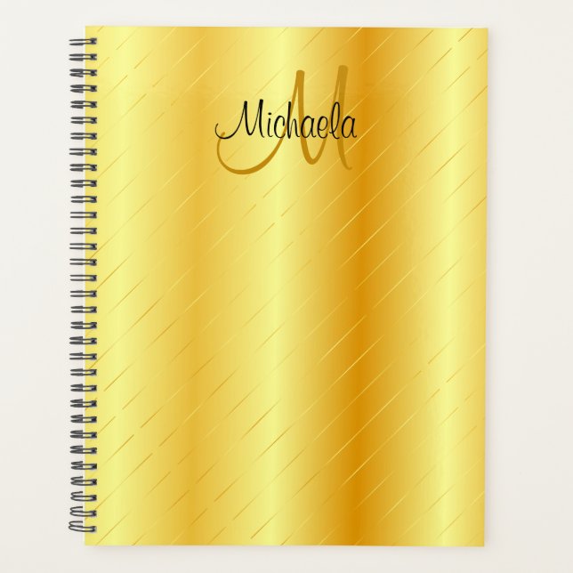 Agenda Modelo Dourado Elegante Elegante Monograma Persona (Frente)