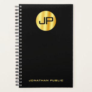 Agenda Modelo Elegante Preto E Dourado Monograma Personal