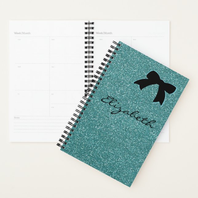 Agenda Modern Aqua Glitter Girly Personalizado (Exibição)