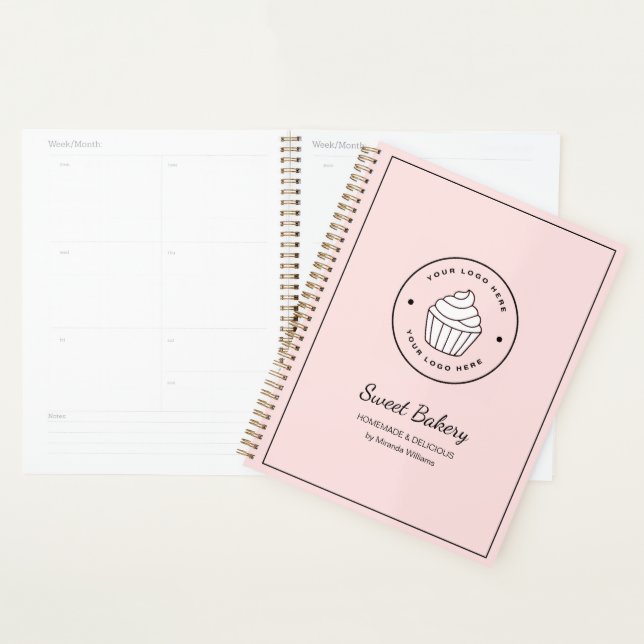 Agenda Modern Bakery Pink Custom Logo (Exibição)