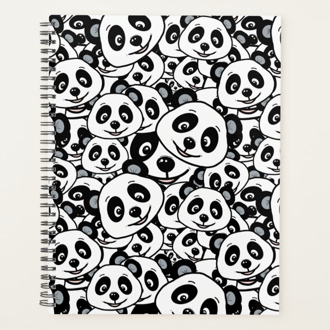 Agenda Modern Black and White Cute Panda Bear Pattern (Frente)