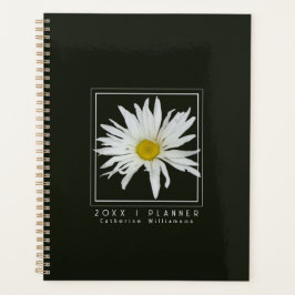 Agenda Modern Black and White Daisy Pattern Name 2026