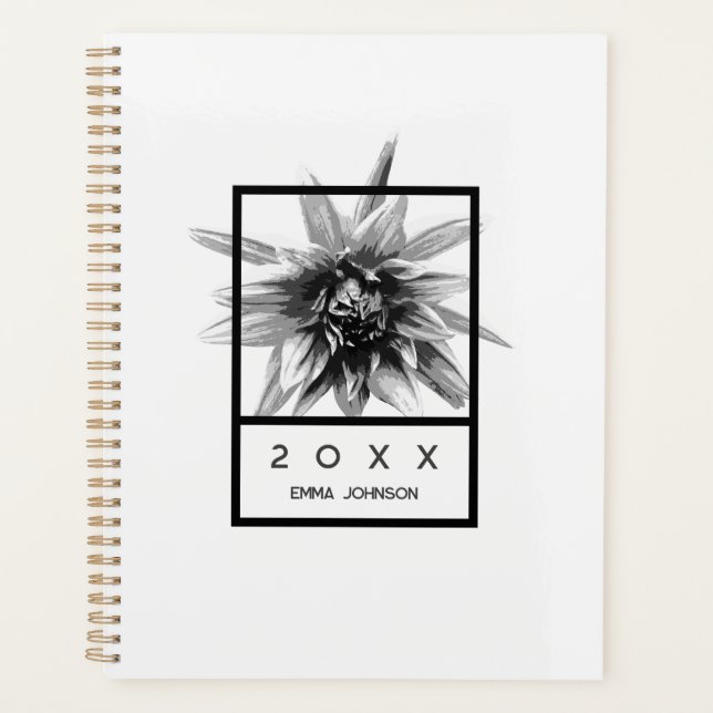Agenda Modern Black and White Floral Name 2026 (Frente)