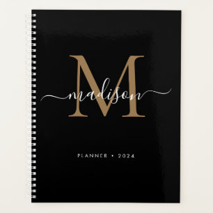 Agenda Modern Black Girly Monographic Name (Nome de Scrip